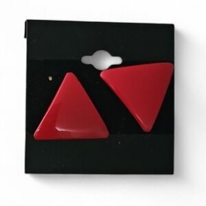 Vintage Red Triangle Earrings Minimalist Post Back Geometric Mod Jewelry